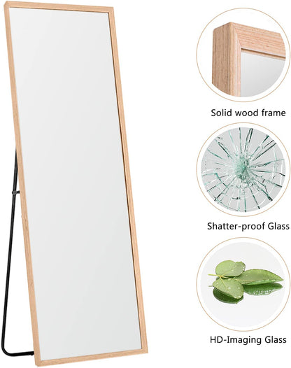 65"X22" Full Length Mirror - Standing, Hanging or Leaning against Wall, Large Rectangle Bedroom Floor Mirror, Solid Wood Frame Wall-Mounted
