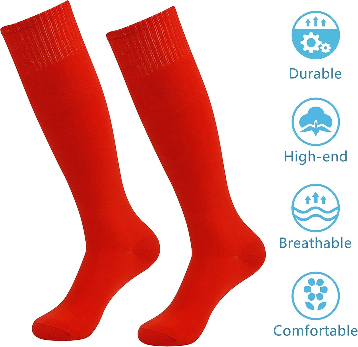 Soccer Socks, Knee High Long Tube Lightweight Solid Color Football Softball Baseball Team Sports Socks, 2/6/12 Pairs