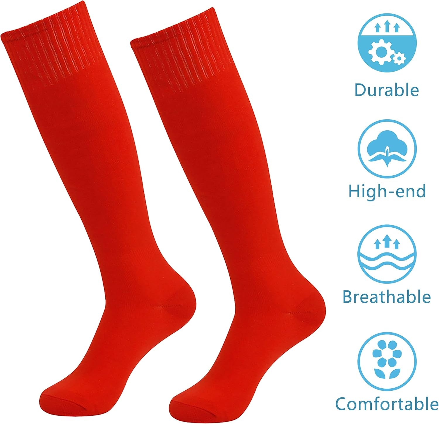 Soccer Socks, Knee High Long Tube Lightweight Solid Color Football Softball Baseball Team Sports Socks, 2/6/12 Pairs