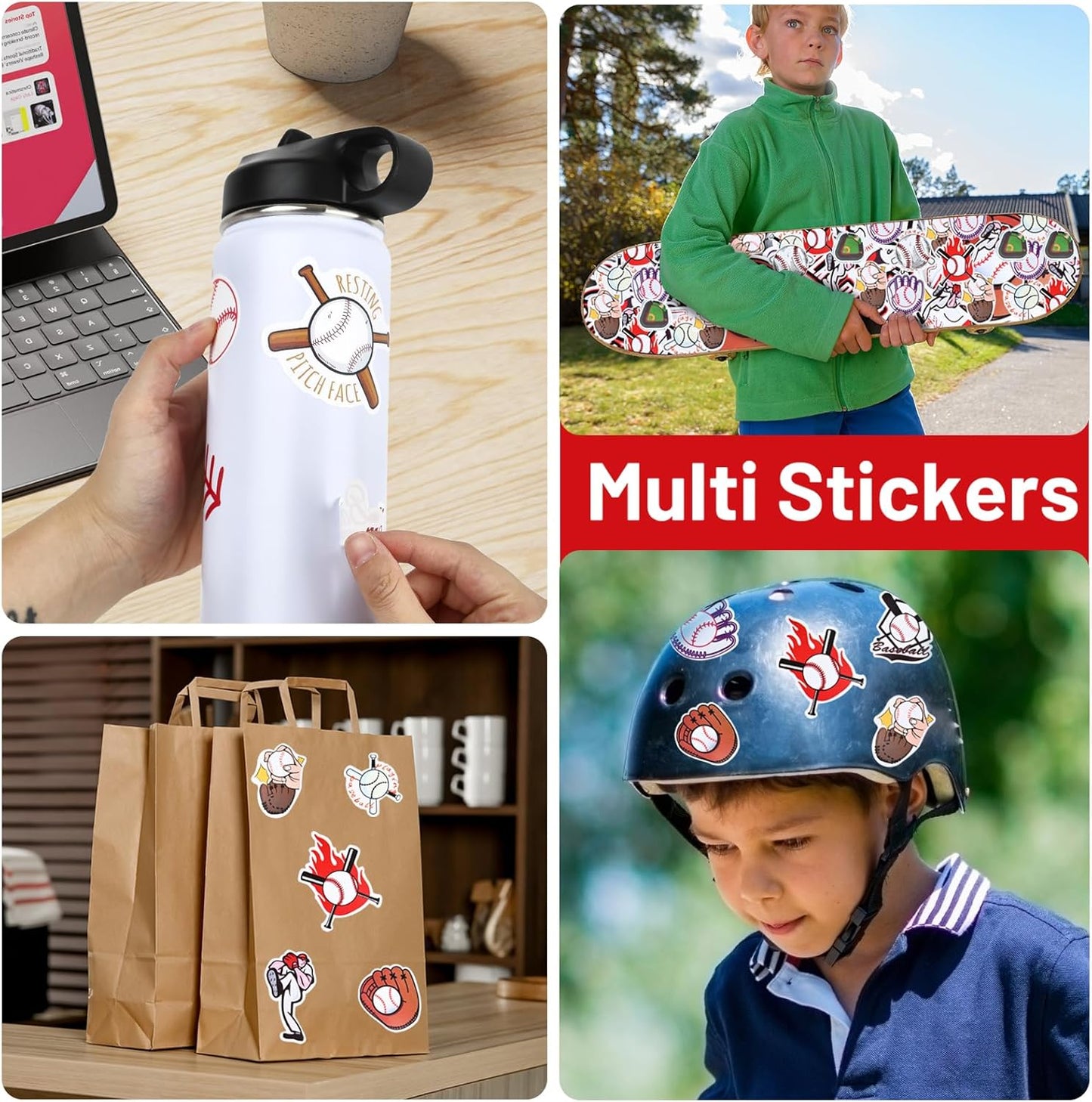 Baseball Water Bottles for Boys 18 Oz and 100 PCS Baseballs Stickers Personalized Sports Insulated Stainless Steel Water Bottle Baseball Accessories Stuff Gear Gifts for 8-12 12-14 Player