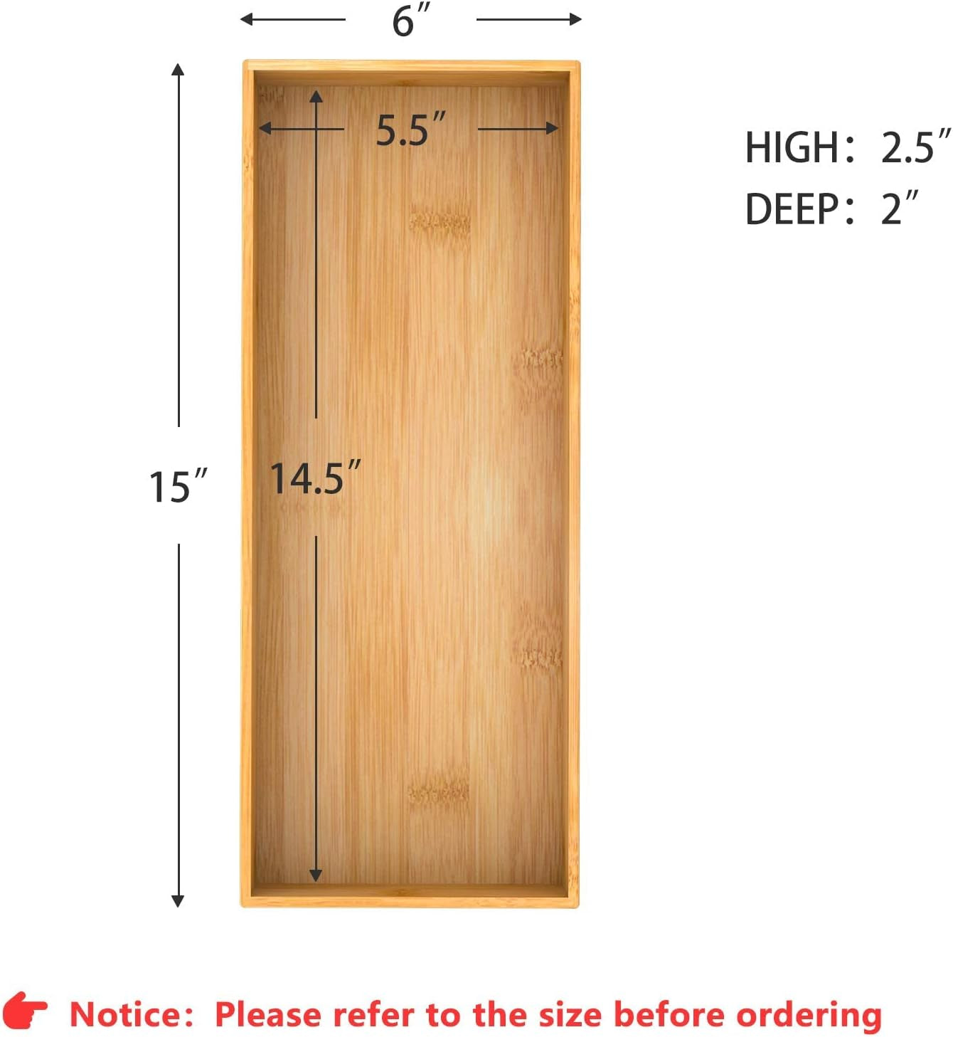 Bathroom Vanity Tray Organizer Bamboo, Small Wood Tray for Bathroom Counter Kicthen Drawer, Rectangular Toilet Paper Storage Basket Box, Guest Sink Tray Decor, Bathroom Accessories 15" X 6" X 2.5"