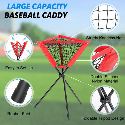Baseball and Softball Bundle, 7'×7' Baseball Net with Batting Net, Baseball Tee, Caddy, 2 Strike Zone, Carry Bag, Baseball Practice Net for Batting Hitting and Pitching