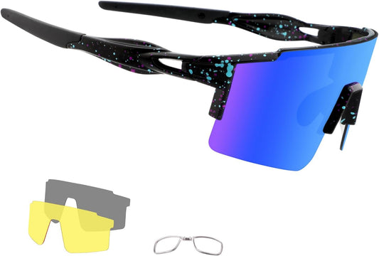 Cycling Sunglasses Polarized Sunglasses for Cycling Men Women with 1 Lens or 3 Interchangeable Lens Baseball Glasses