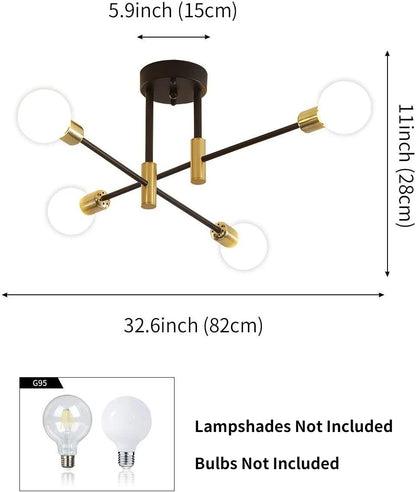 Home Lighting Ceiling Lights Fixture Semi Flush Mount Ceiling Lamps Brushed Antique Gold Lighting Home Decor Light Fixtures