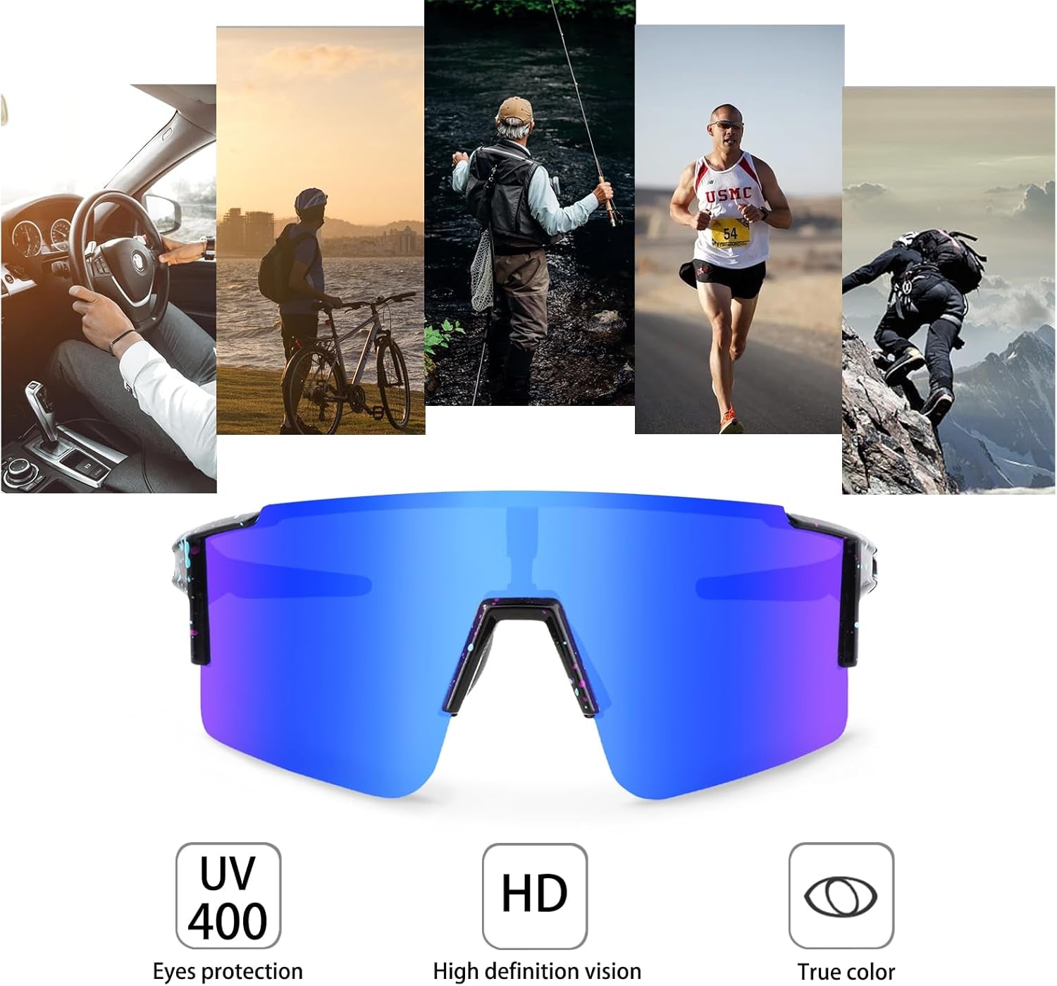 Cycling Sunglasses Polarized Sunglasses for Cycling Men Women with 1 Lens or 3 Interchangeable Lens Baseball Glasses