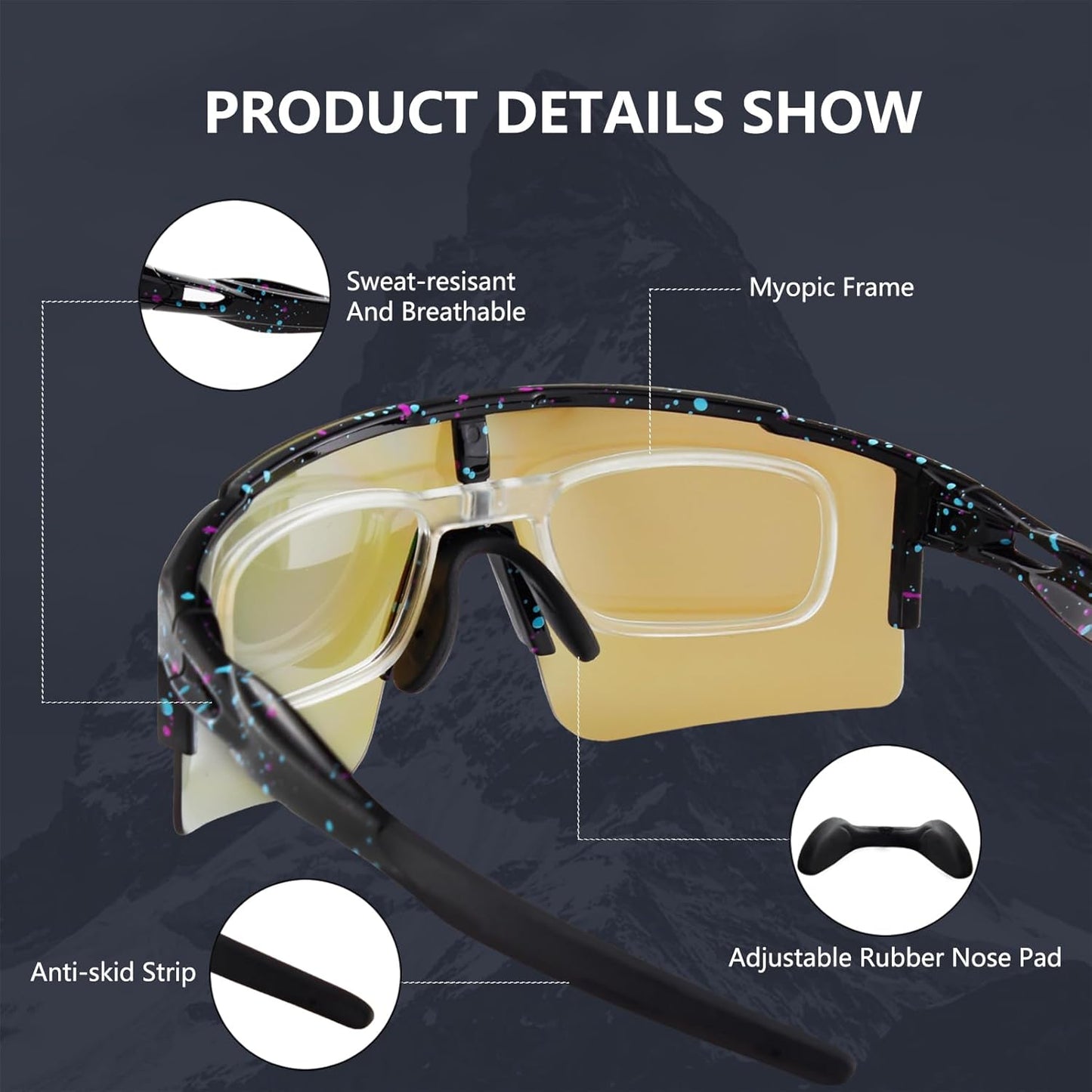 Cycling Sunglasses Polarized Sunglasses for Cycling Men Women with 1 Lens or 3 Interchangeable Lens Baseball Glasses