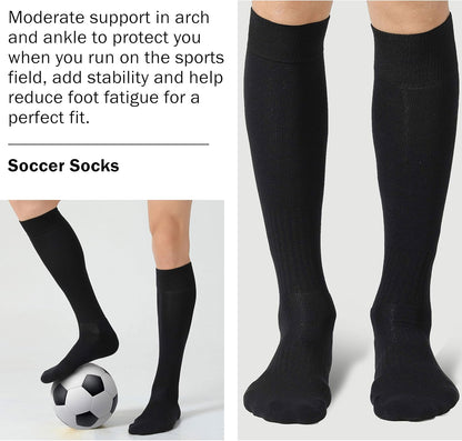 Soccer Socks, Knee High Long Tube Lightweight Solid Color Football Softball Baseball Team Sports Socks, 2/6/12 Pairs