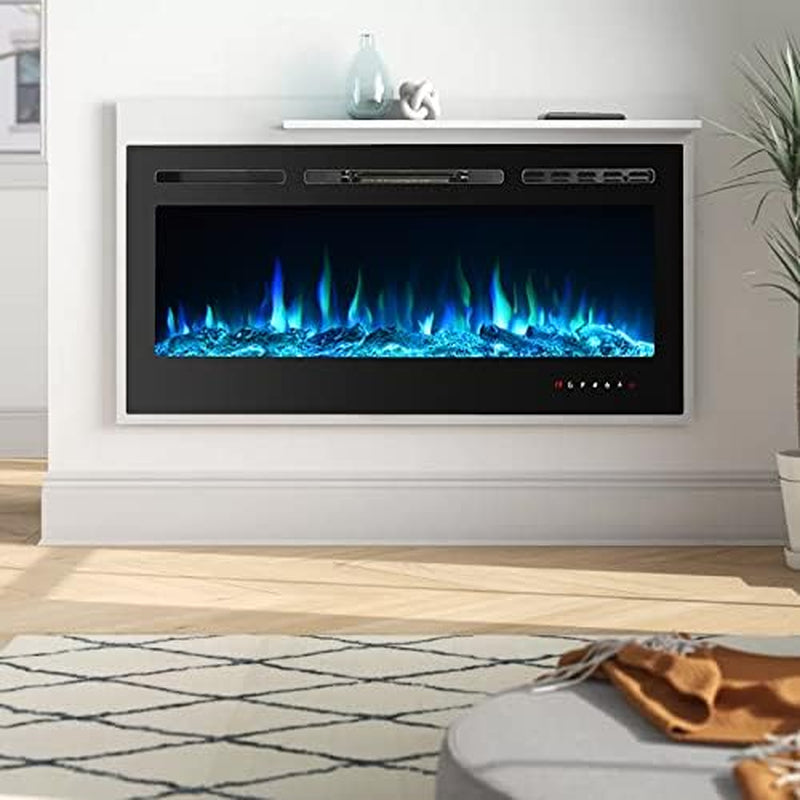 50 Inch Electric Fireplace Inserts, Quiet Wall Mounted Fireplace, Led Fireplace for Living Room, Recessed Electric Fireplace, Linear Fireplace, Logs & Crystal, 750/1500W