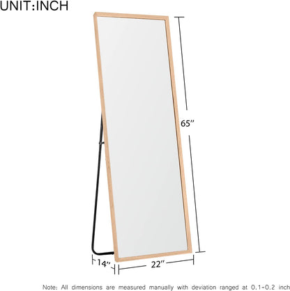 65"X22" Full Length Mirror - Standing, Hanging or Leaning against Wall, Large Rectangle Bedroom Floor Mirror, Solid Wood Frame Wall-Mounted
