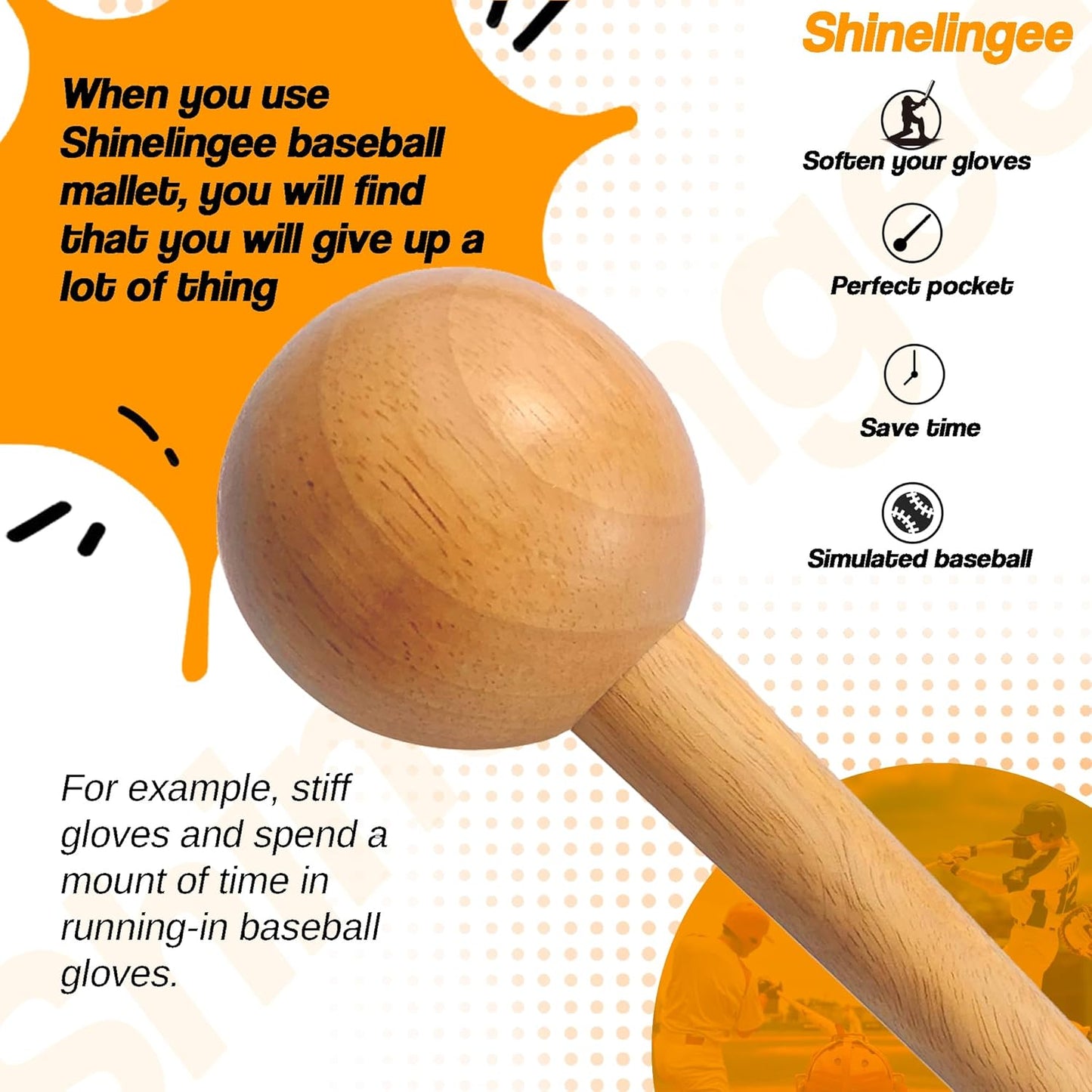 Baseball Hammer, Baseball Softball Glove Mallet, One-Piece Mallet, Baseball Glove Shaping Hammer with 2Pcs Baseball Lock, Glove Mallet 12Inch 11Inch