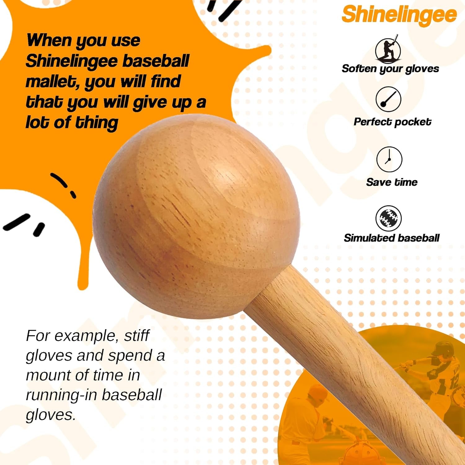 Baseball Hammer, Baseball Softball Glove Mallet, One-Piece Mallet, Baseball Glove Shaping Hammer with 2Pcs Baseball Lock, Glove Mallet 12Inch 11Inch