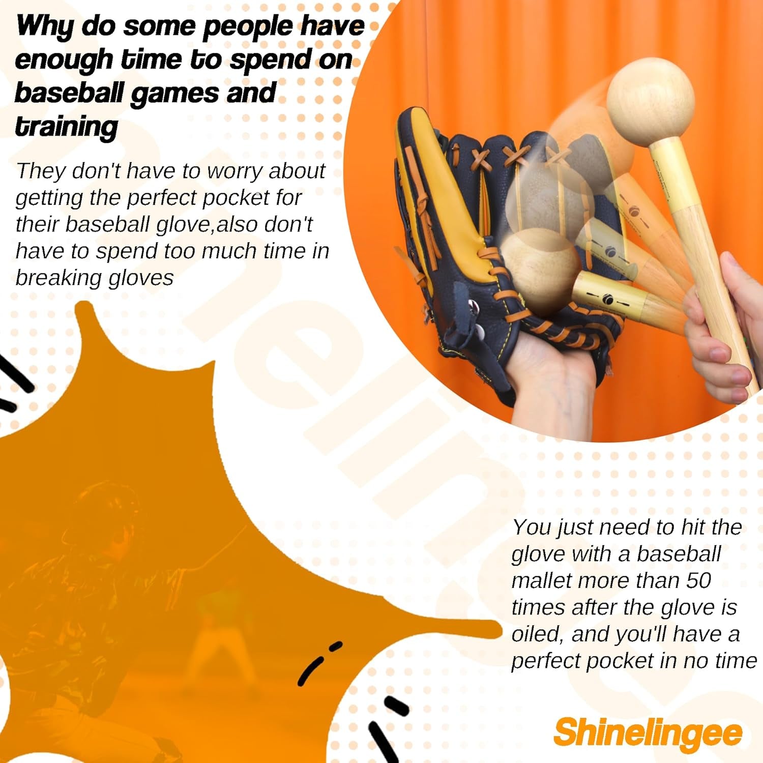 Baseball Hammer, Baseball Softball Glove Mallet, One-Piece Mallet, Baseball Glove Shaping Hammer with 2Pcs Baseball Lock, Glove Mallet 12Inch 11Inch