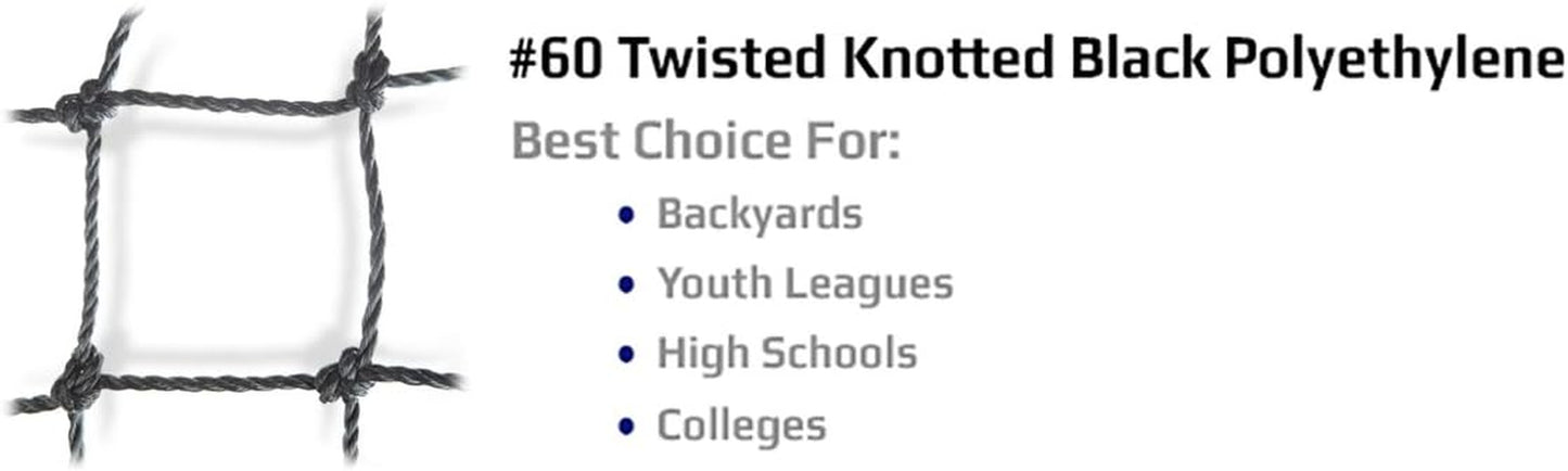 Batting Cage Nets: #60 Twisted Knotted Black Polyethylene. Heavy Duty, Commercial Grade