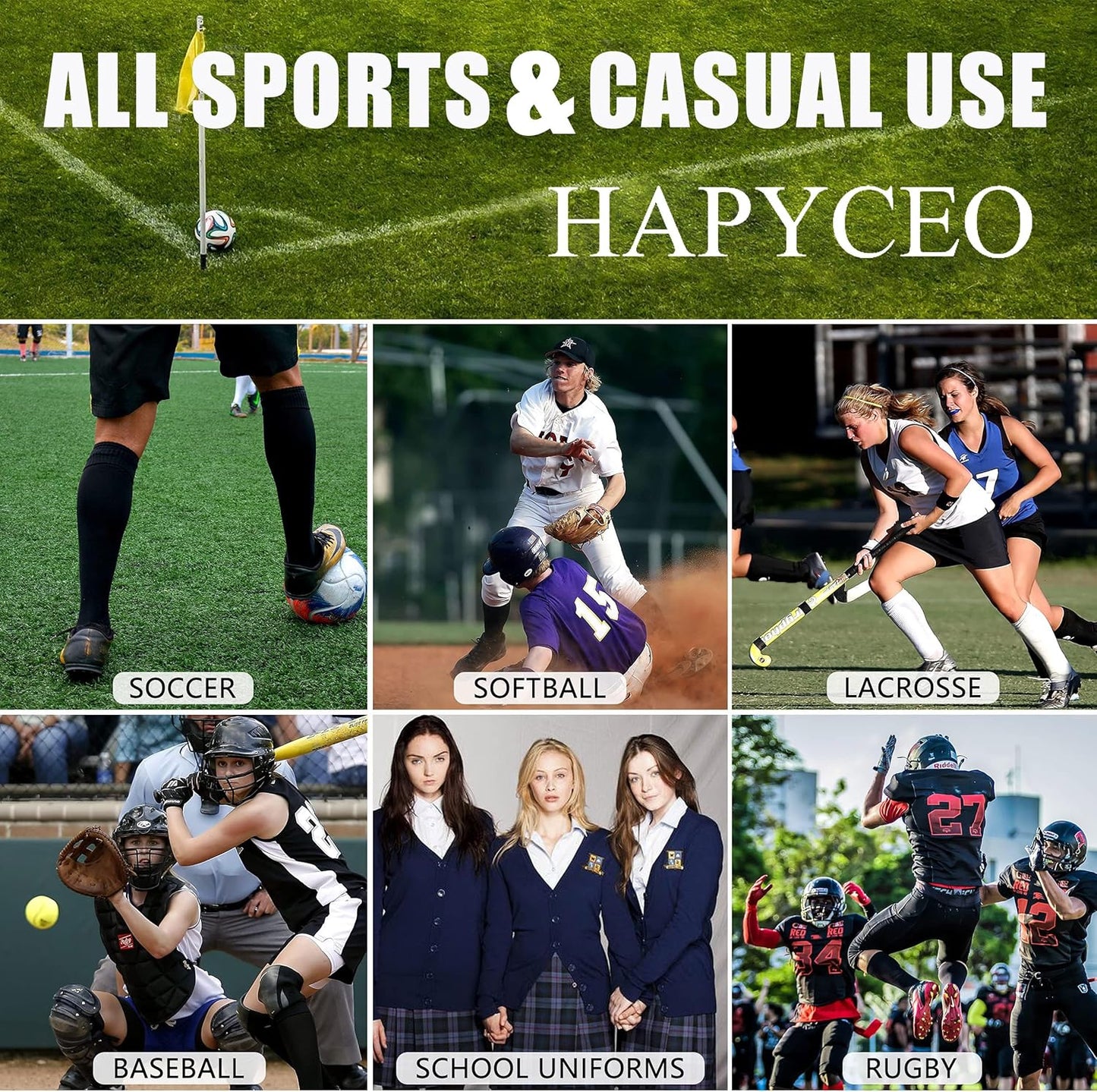 Soccer Socks, Knee High Long Tube Lightweight Solid Color Football Softball Baseball Team Sports Socks, 2/6/12 Pairs