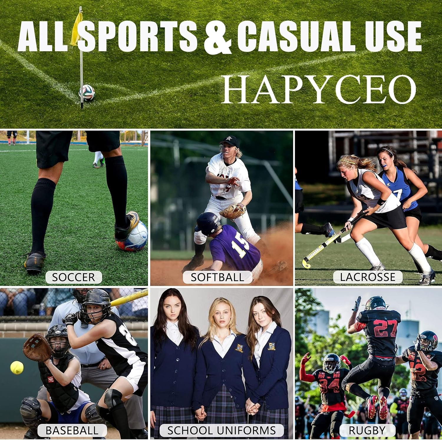 Soccer Socks, Knee High Long Tube Lightweight Solid Color Football Softball Baseball Team Sports Socks, 2/6/12 Pairs